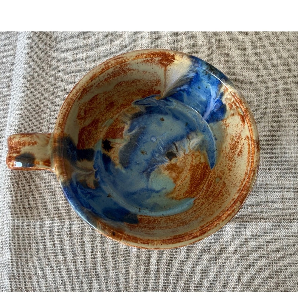 Sonoran Star Pottery by Toni Hottace Soup Mug 6in Tan Blue Handcrafted Ceramic